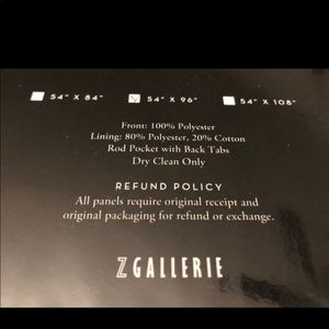 Z Gallerie Accents - Z Gallerie single curtain panel- 54”x96”- nwt Z Gallerie Accents - Z Gallerie single curtain panel- 54”x96”- nwt